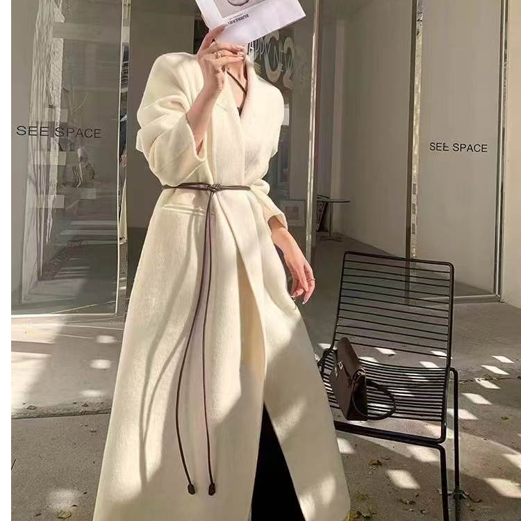 冬季新款韩系西装款美飒双面羊毛长绒毛呢外套长款百搭气质大衣女