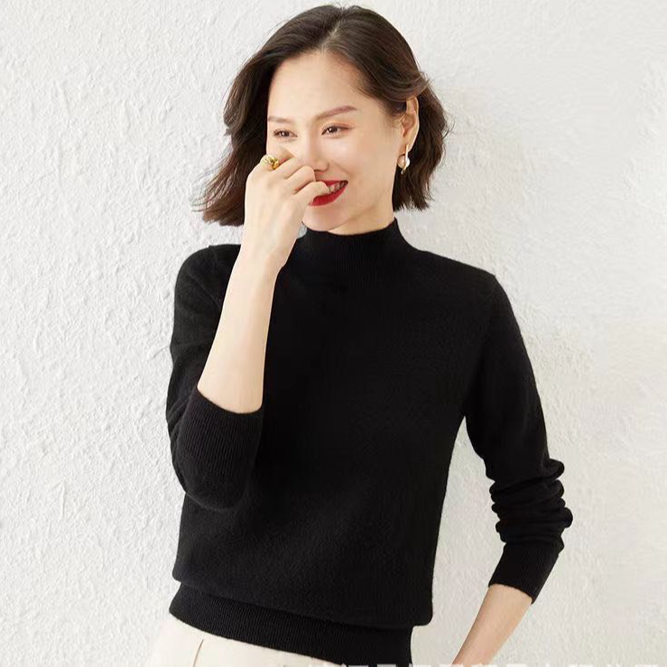 气质宽松半高领毛衣女内搭打底衫2024秋冬中领配大衣针织衫纯色