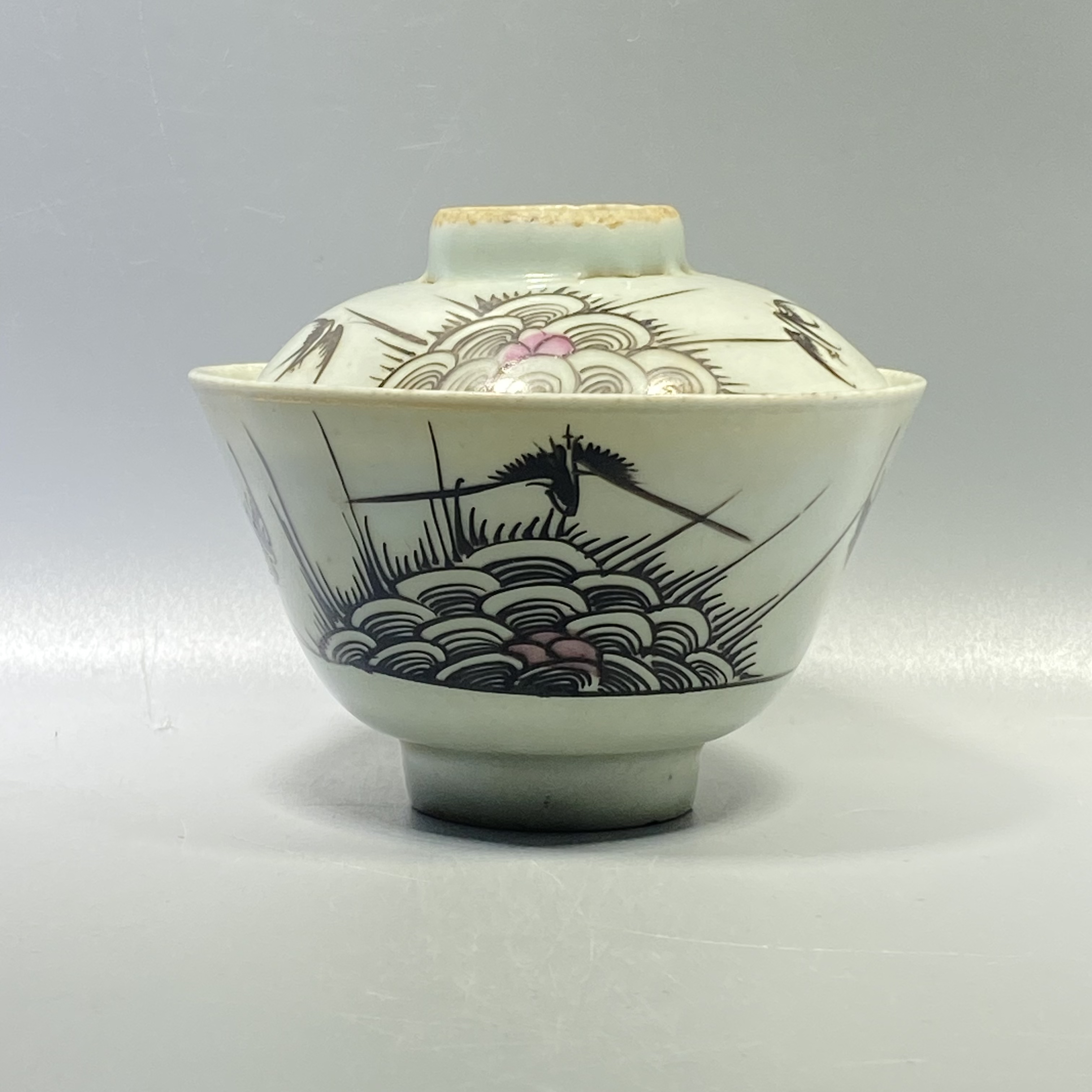 瓷器*古董/民国墨彩精卫填海茶盏