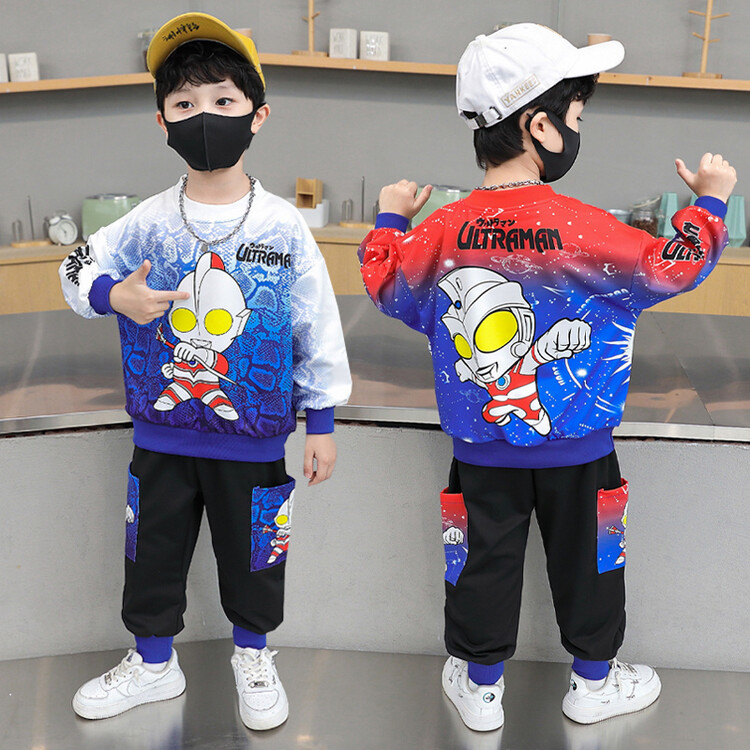 奥特曼衣服小男孩卫衣裤子套装加绒加厚酷炫帅气新款春秋冬两件套