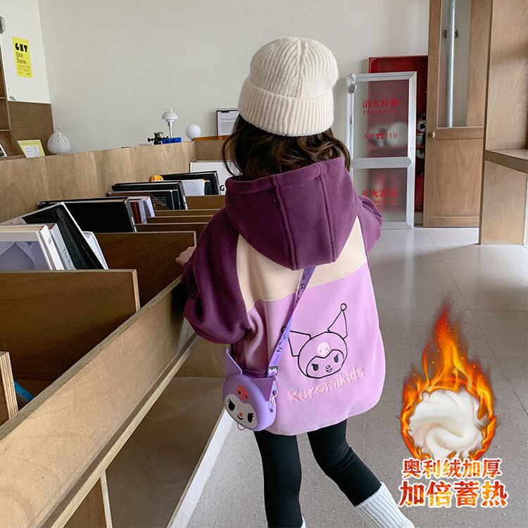 女童加绒外套秋冬款2023新款洋气儿童冬装加厚连帽卫衣冬季上衣潮