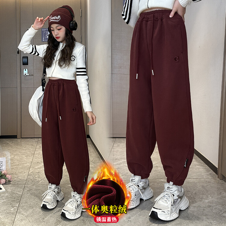 女童裤子秋冬外穿洋气一体绒运动裤女大童冬季加厚卫裤儿童加绒裤