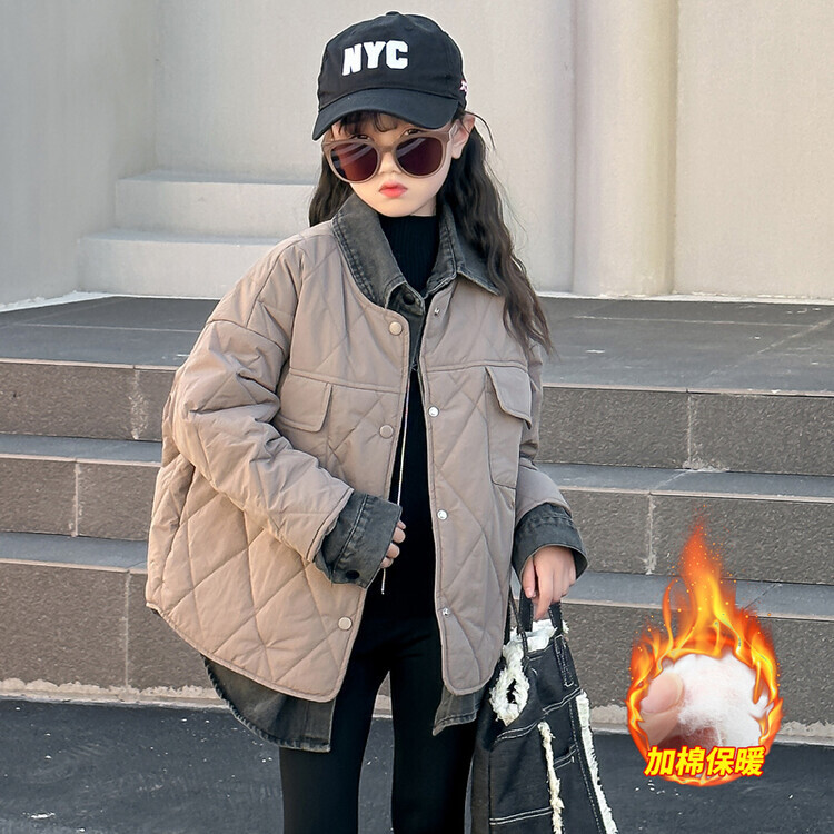 女童夹棉加厚外套秋冬款中大童二棉冬季儿童假两件棉服20时尚棉服