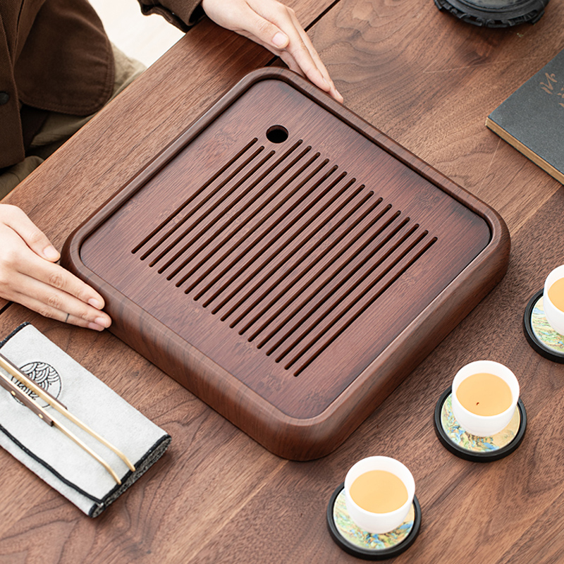正方茶盘30*30竹制密胺边家用简约小型茶托盘两用泡台（非实木框）