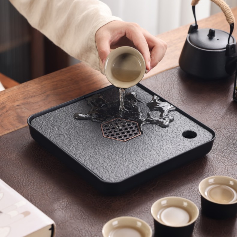 茶盘20*20仿乌金干泡台茶盘家用简约小型户外阳台茶托盘