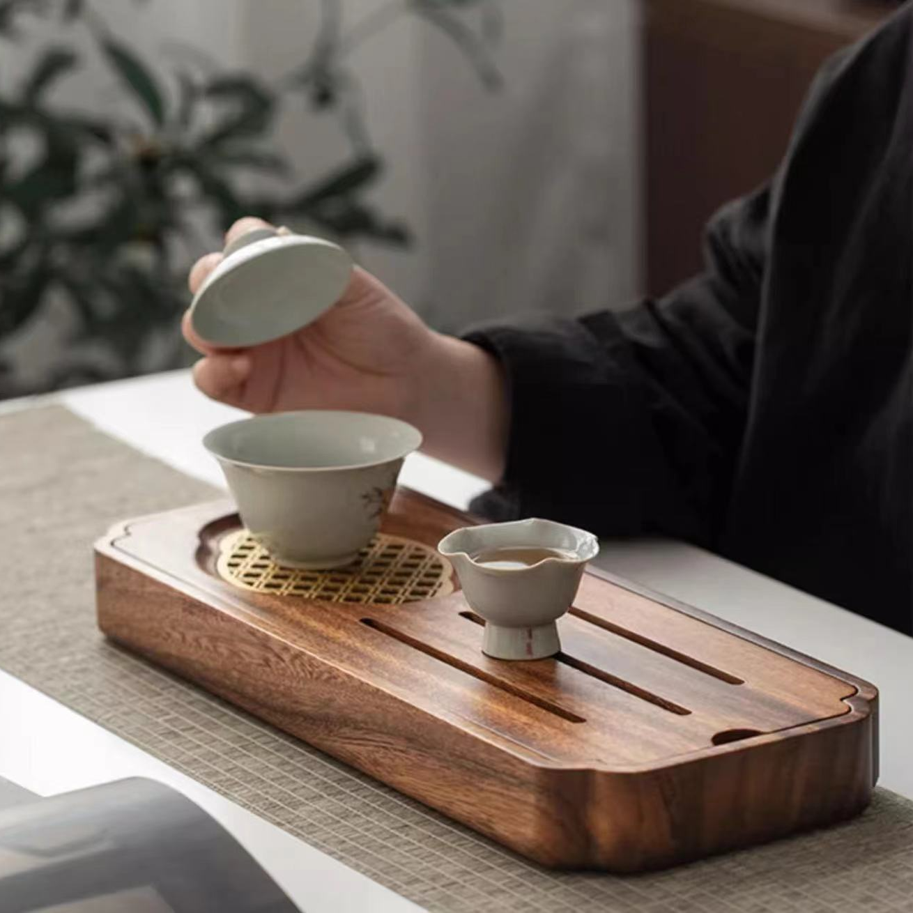 胡桃木茶盘泡茶盘长方形38*15家用简约竹制干泡台茶盘实木茶托盘