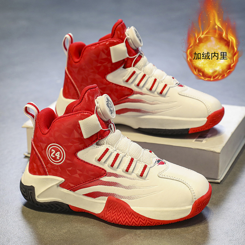 安踏神行男童加绒运动鞋男2024新款秋冬大童冬季本命年红色龙年篮