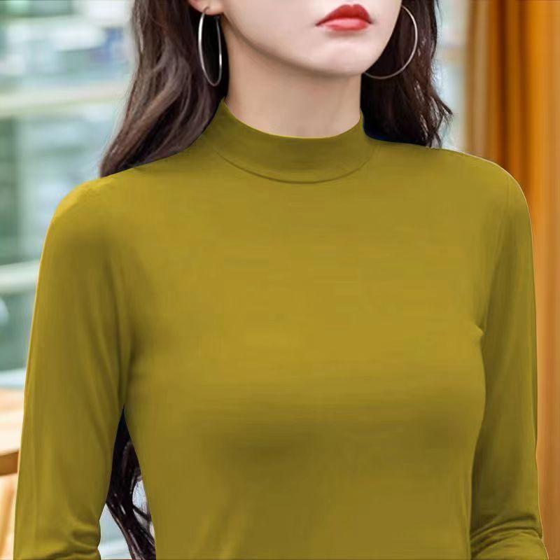 显瘦螺纹打底衫女2025新款秋季内搭半高领保暖长袖t恤洋气上衣