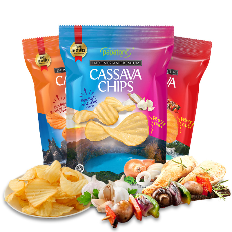 啪啪通印尼进口香脆大波浪木薯片110g*3包