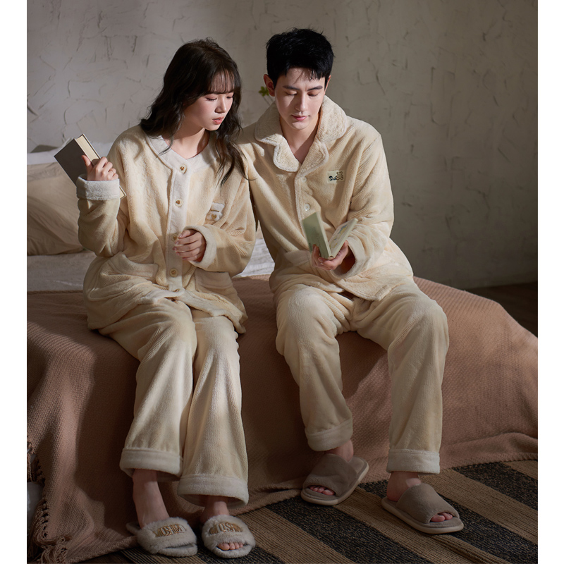 思莉太太【恋爱频道】情侣睡衣女款冬季珊瑚绒加厚保暖冬天家居服男