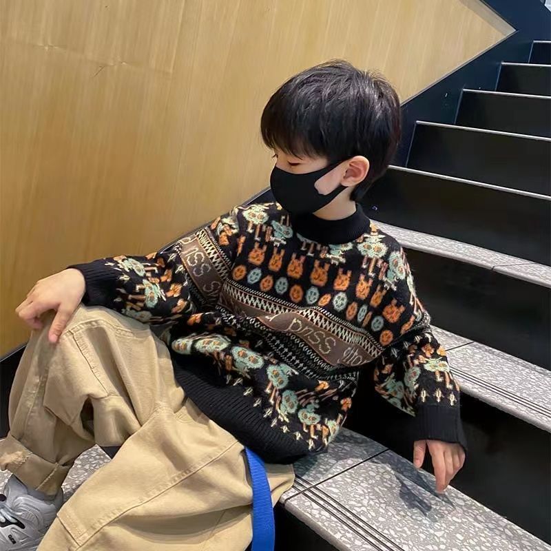 男童毛衣儿童打底衫线衣2023新款中大童秋冬季套头上衣加厚针织衫