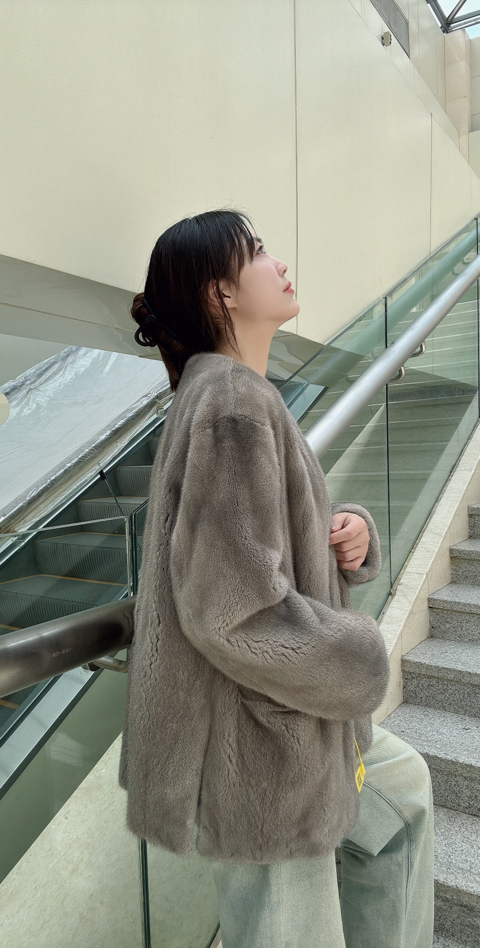 银兰本色女款貂皮开衫气质时尚休闲