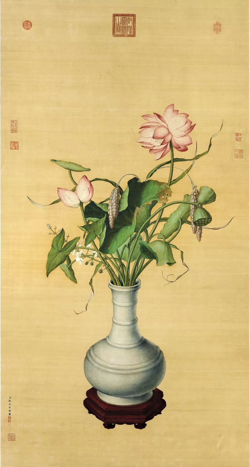 工笔池莲双瑞图白描