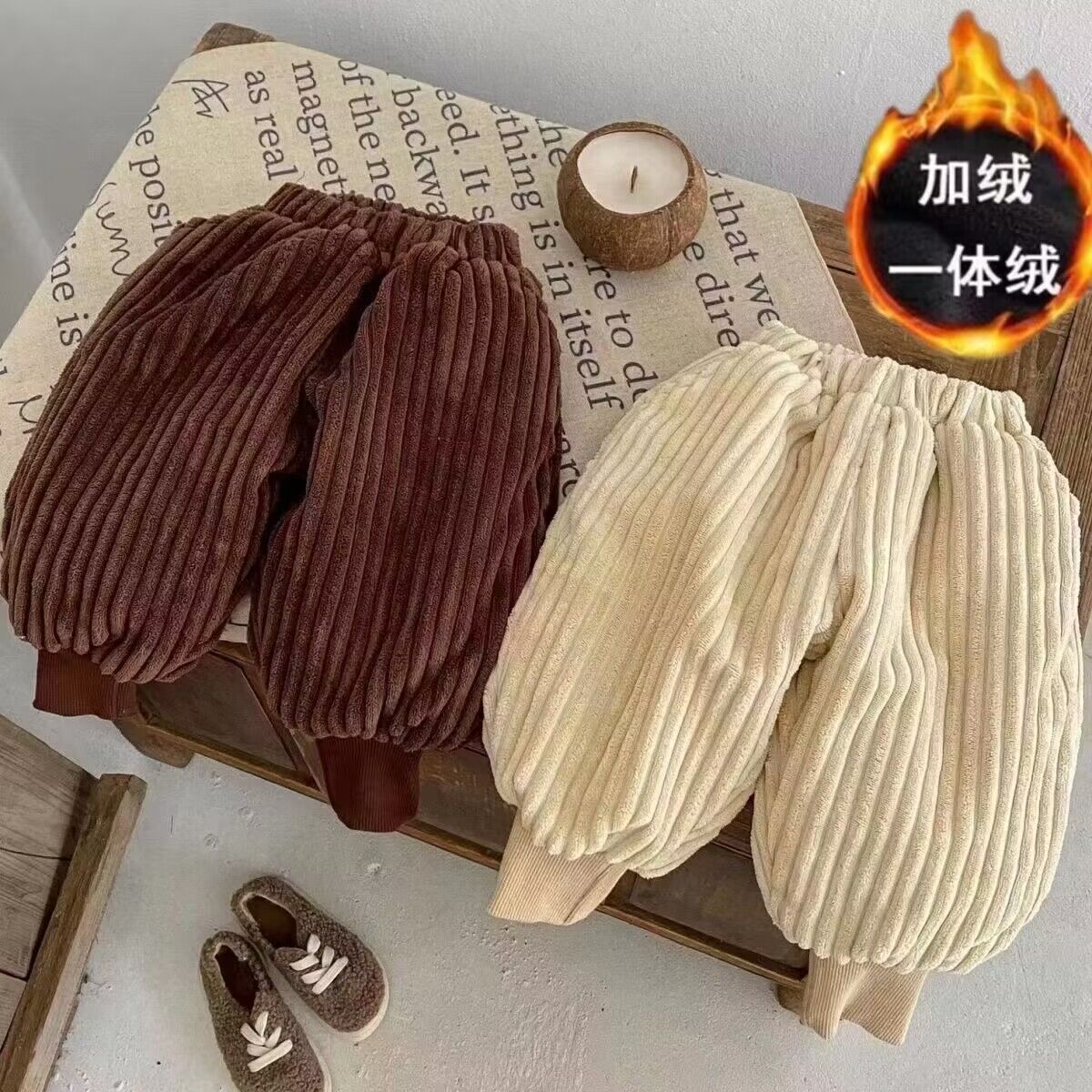 婴童加绒加厚裤子小童宝宝冬装灯笼裤男女童韩版哈伦裤柔软保暖裤