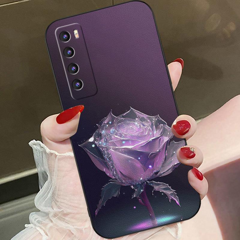 适用于华为nova7手机壳HUAWEINOVA7时尚紫色玫瑰女防摔软壳全包式