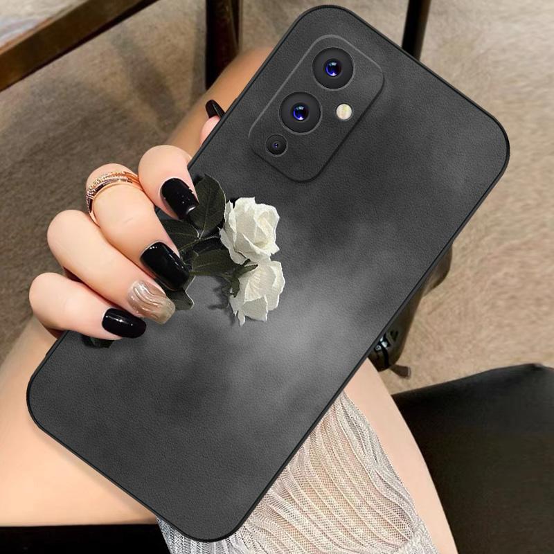 适用于一加9手机壳OnePlus9灰霾白色玫瑰女防摔软壳全包式