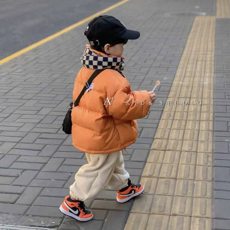 儿童羽绒服冬季加厚男女童纯色面包服短款外套宝宝休闲保暖上衣潮