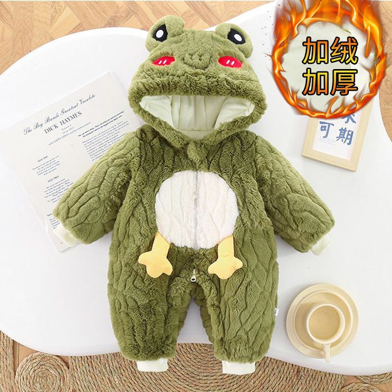 2023新款宝宝连体衣秋冬装可爱卡通男女宝宝加绒夹棉冬厚外套爬服