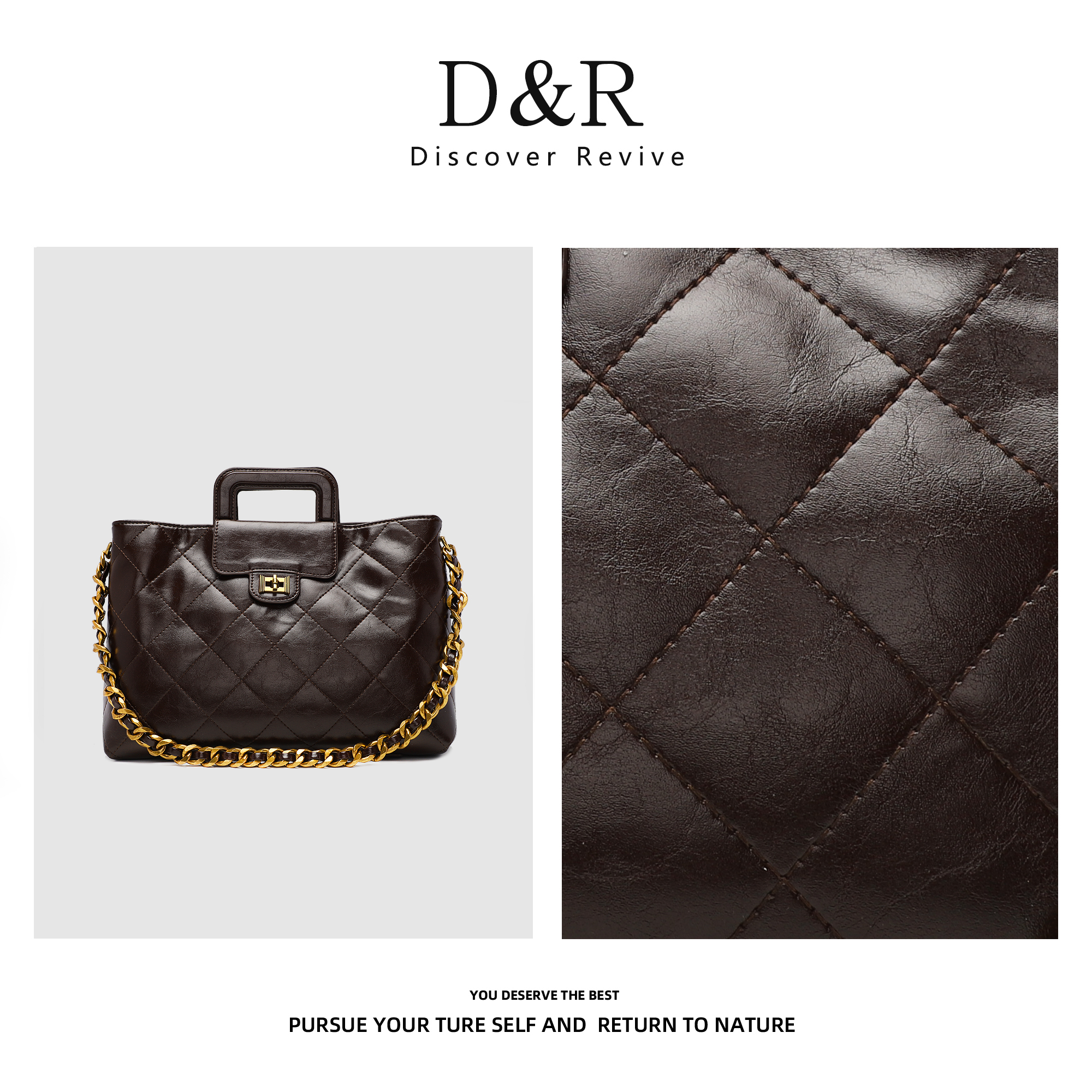 Discover Revive时尚经典百搭复古手提单肩斜挎手提包E419-咖