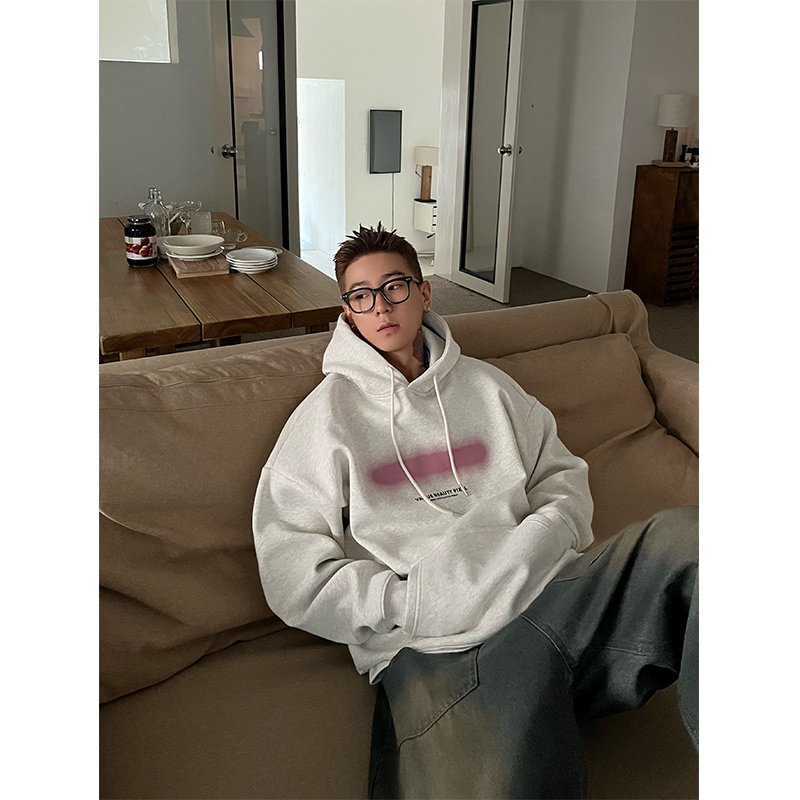 OXFREAK「喷色渐层效果字母」美式情侣连帽套头休闲卫衣男宽松秋冬