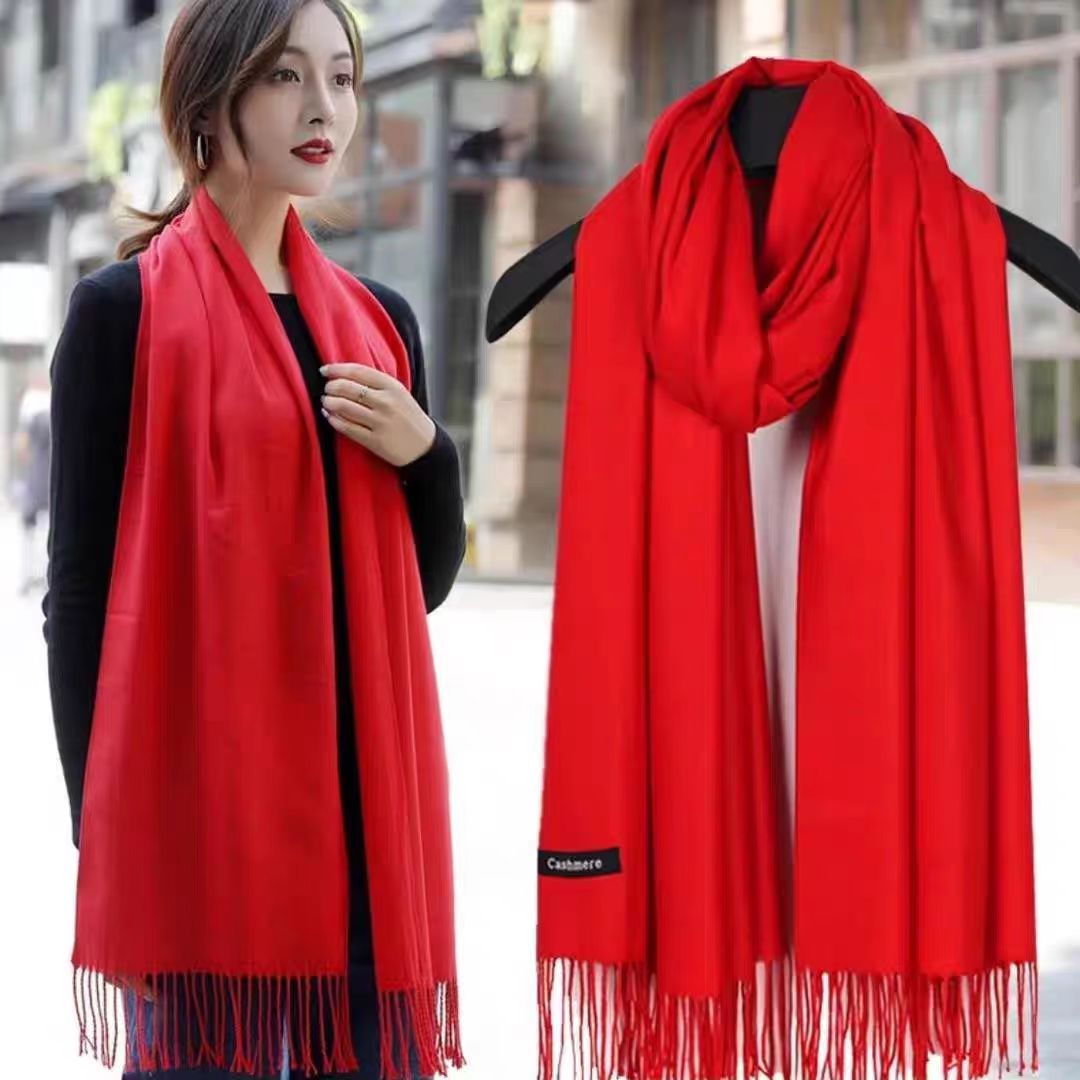 中国红色围巾批发年会聚会红围巾披肩两用女围脖学生