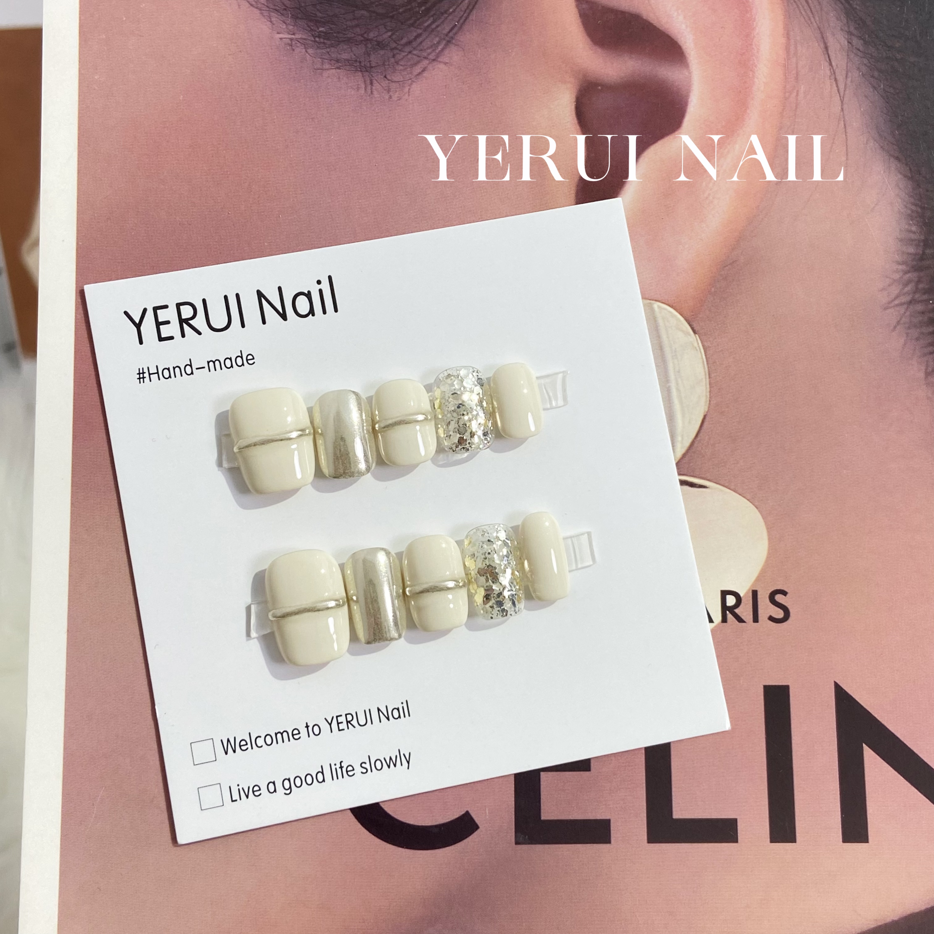 YR【初恋】光疗美甲手工短款穿戴甲手绘高级感简约气质立体穿戴美甲