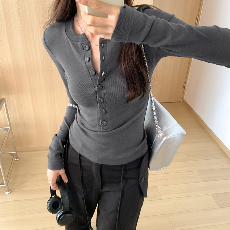 【纯欲风打底】长袖T恤女装2023年秋冬修身设计感内搭衫辣妹上衣