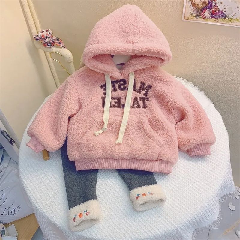 景景女童冬季套装2023儿童加绒加厚卫衣外套羊羔毛加厚打底裤一Z