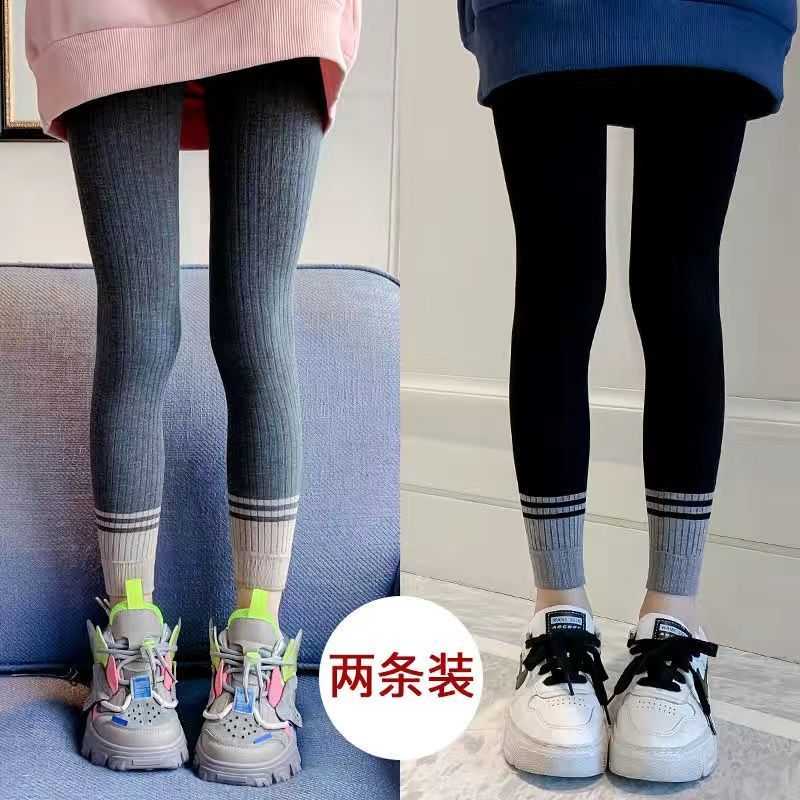景景女童打底裤春秋外穿竖条抗起球裤袜儿童裤子加绒小女孩时髦Z