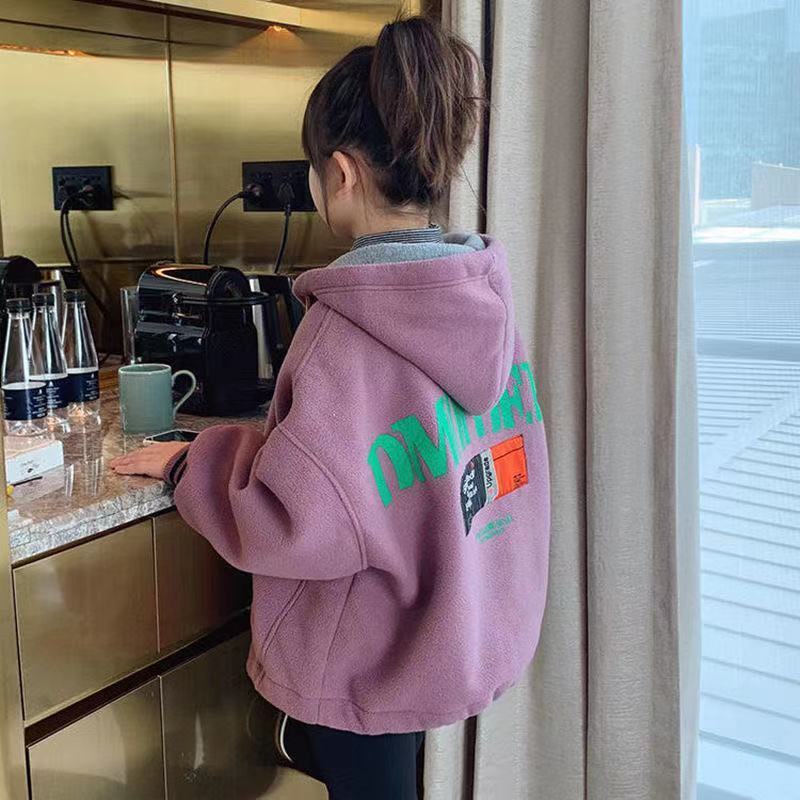 景景女童毛绒连帽外套2023秋冬装中大童加厚摇粒绒拉链衫儿童Z