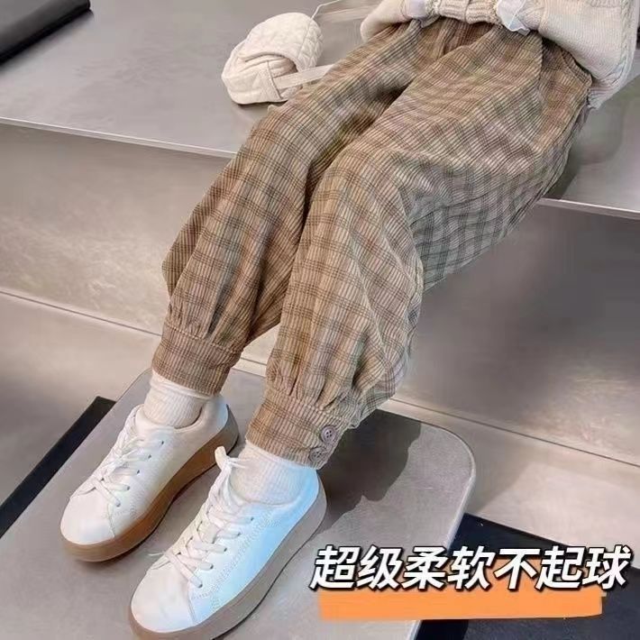 景景女童灯芯绒裤子春秋冬长裤2023新款中大童女孩宽松韩版束脚Z
