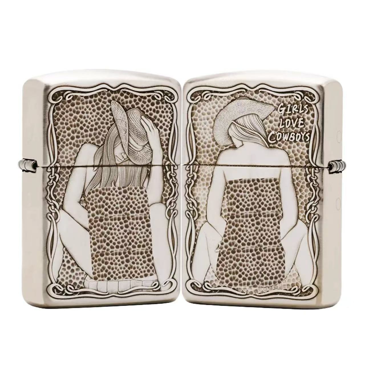 ZIPPO/之宝【纯银牛仔女郎】立体浮雕盔甲机收藏防风打火机DY8718FD