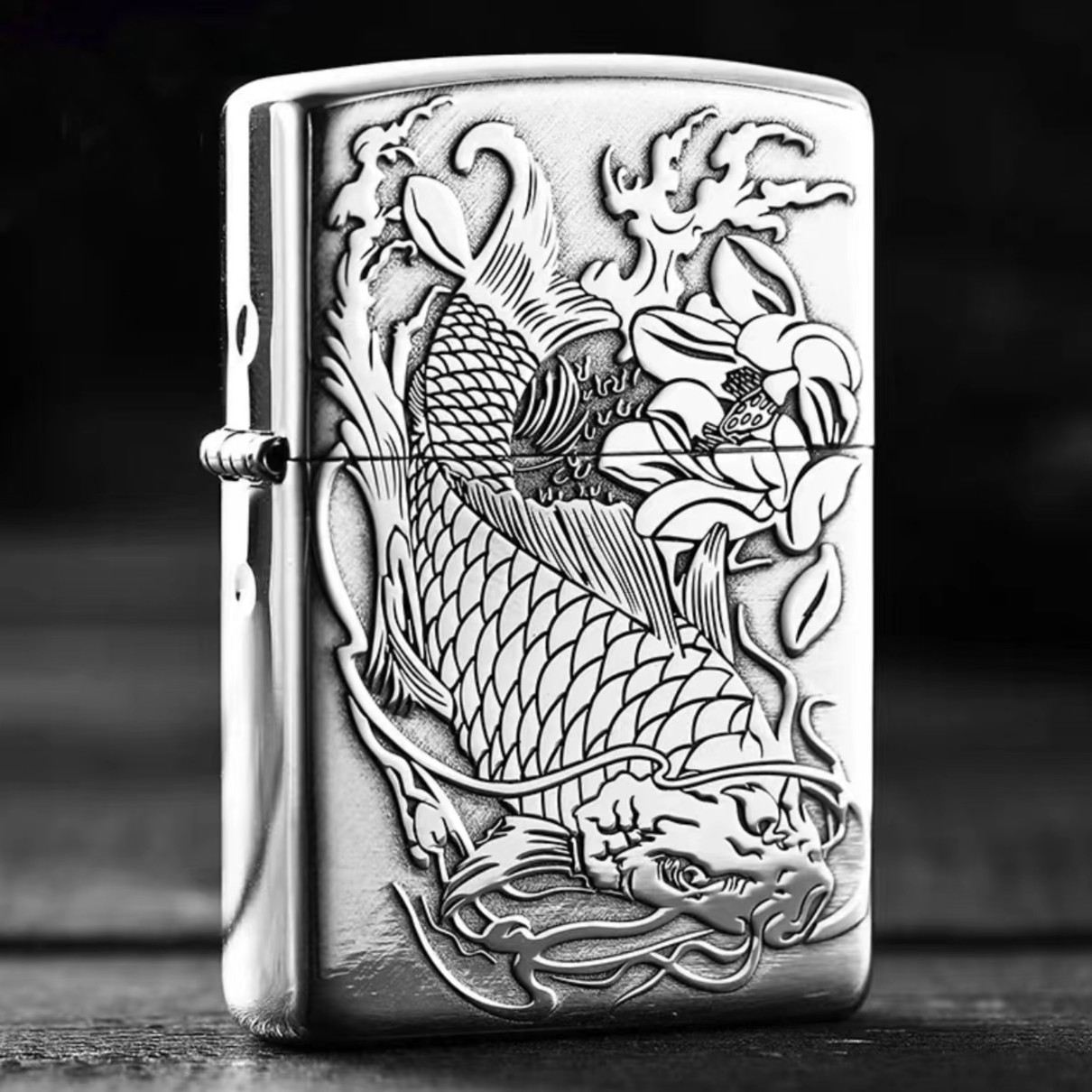 ZIPPO/之宝【纯银龙鱼】立体浮雕盔甲双面龙鱼防风打火机DY8718FD