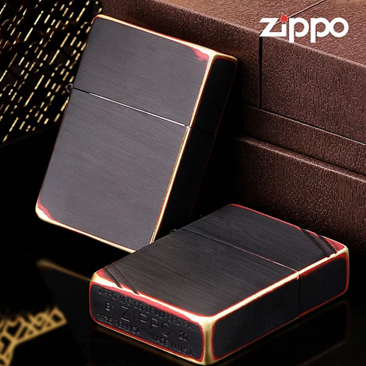 ZIPPO/之宝【35红与黑】1935机型拉丝炭烧商务简约打火机 DYX1H1