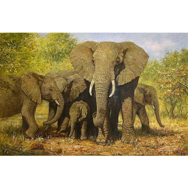 朝鲜 动物 油画 功勋艺术家 文哲英《大象 吉祥 》纯手画J