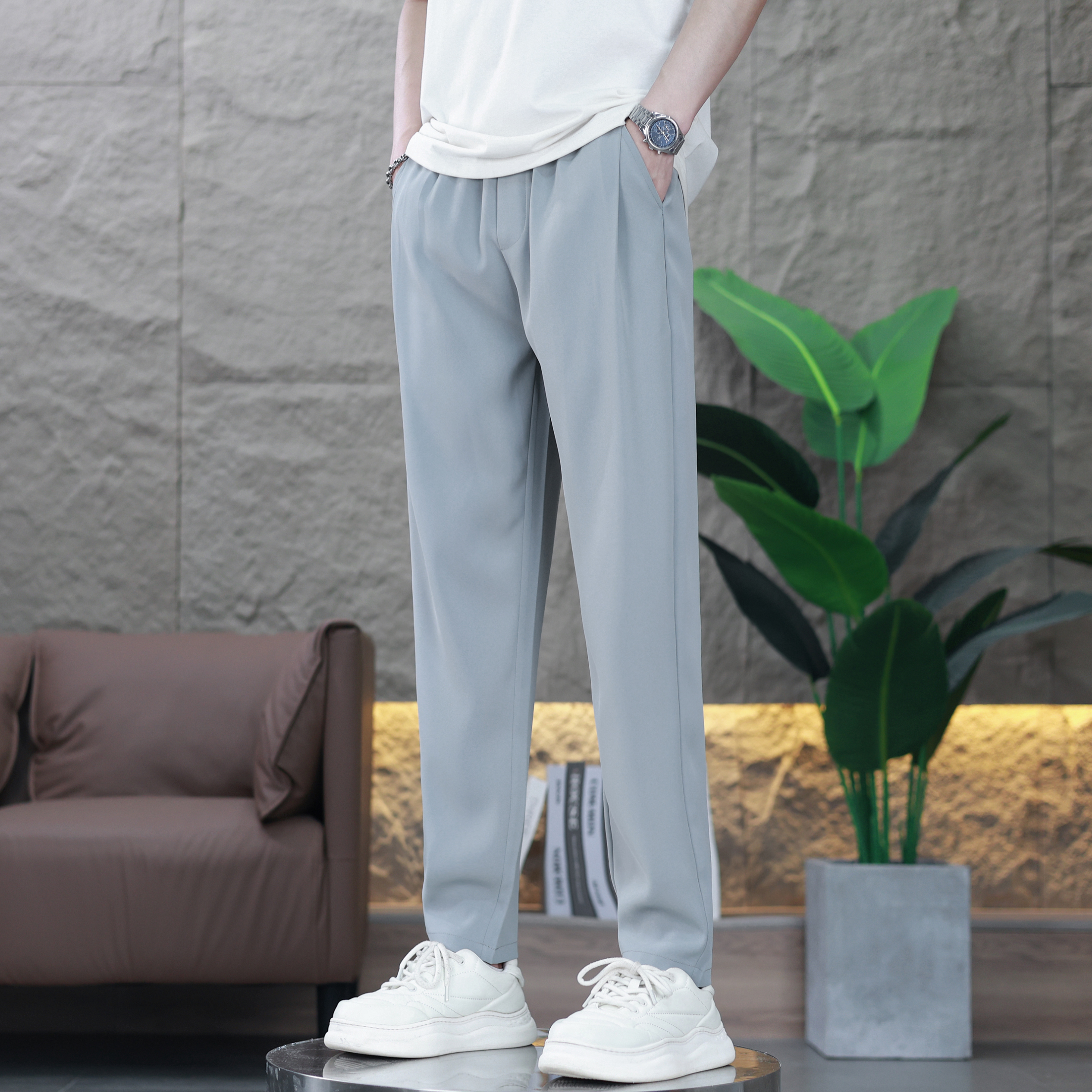 2024冰丝休闲西裤男士春夏季时尚百搭速干垂感男生宽松直筒休闲裤