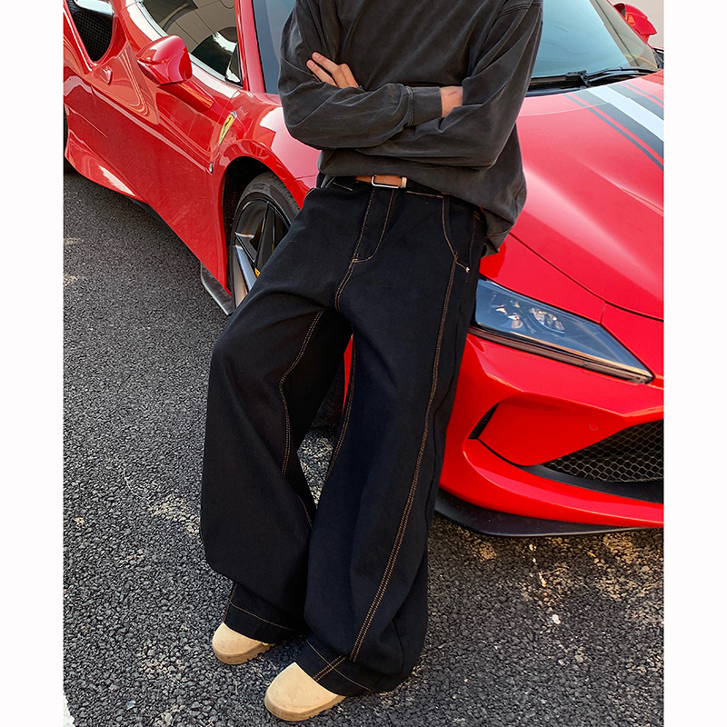 裤子男四季可穿时尚都市立体裁剪遮肉显瘦明线设计弯刀阔腿牛仔裤