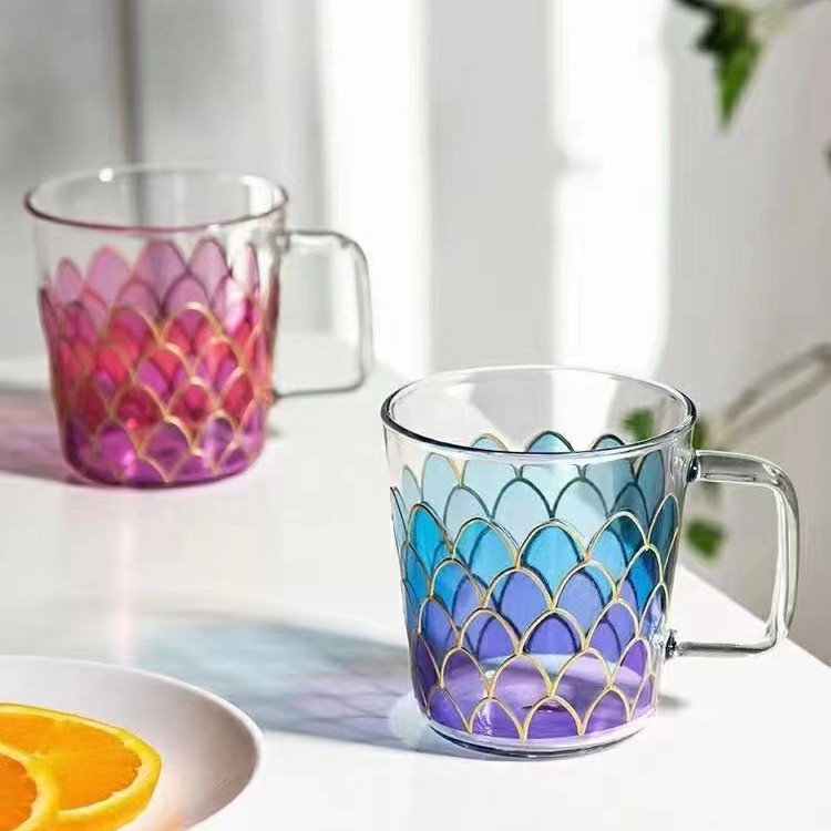 伍家坊孔雀翎耐热玻璃杯带把防烫泡茶杯咖啡杯高颜值水杯女生家用