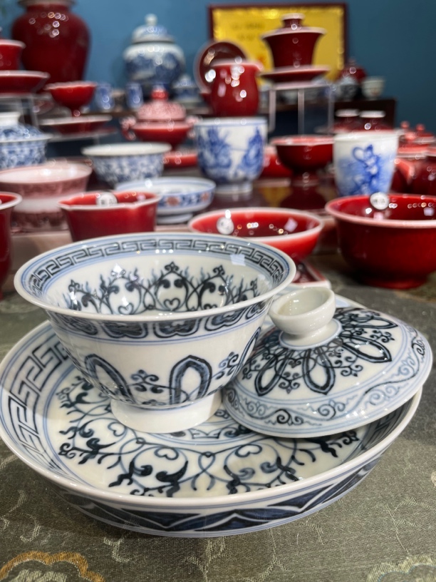 闻轩坊柴窑永乐菊瓣盖碗套组