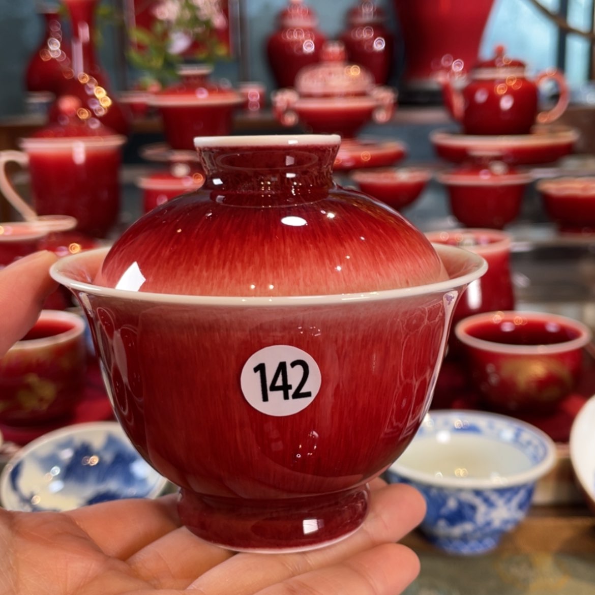 【闪购商品】陶瓷闻轩坊原矿郎红盖碗