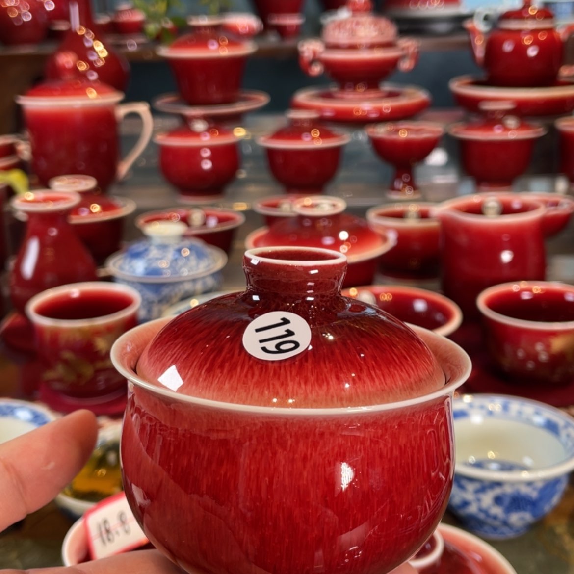 【闪购商品】陶瓷罗**事闻轩坊原矿郎红盖碗