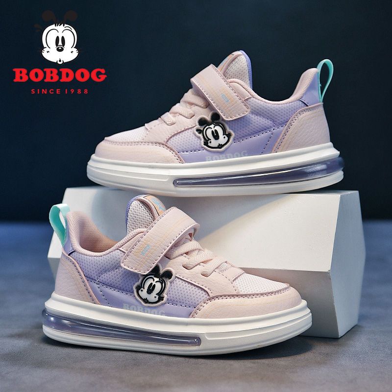 Bobdog/巴布豆2025秋季男童女童鞋子网面中大童软底防滑透气板鞋
