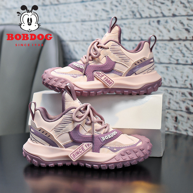 Bobdog/巴布豆2025秋季新款男女童鞋皮面防水户外中大童运动鞋