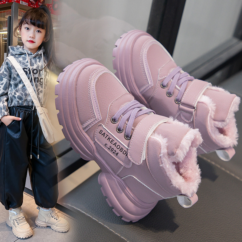 女童鞋子棉鞋2023冬季新款儿童加绒防滑雪地靴运动高帮大棉