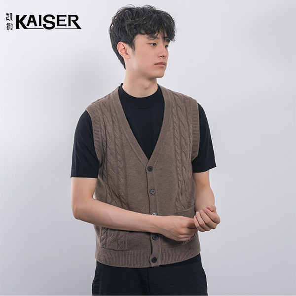 KAISER/凯撒100%羊毛秋冬百搭男士时尚四季可穿简约提花开衫