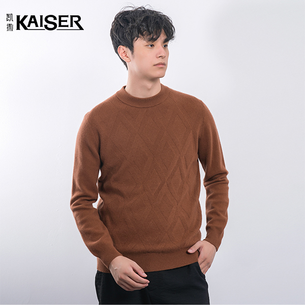 KAISER/凯撒羊绒衫针织提花菱形格长袖男款保暖冬季圆领轻奢