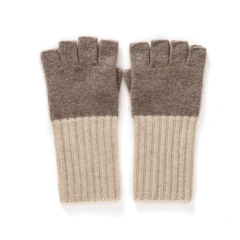 纯羊绒半指手套拼色针织五指分指毛线手套男女漏指触屏写字冬