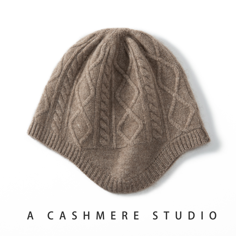 100羊绒护耳帽女士冬季加厚逛街保暖包头帽异性男女同款百搭盔帽