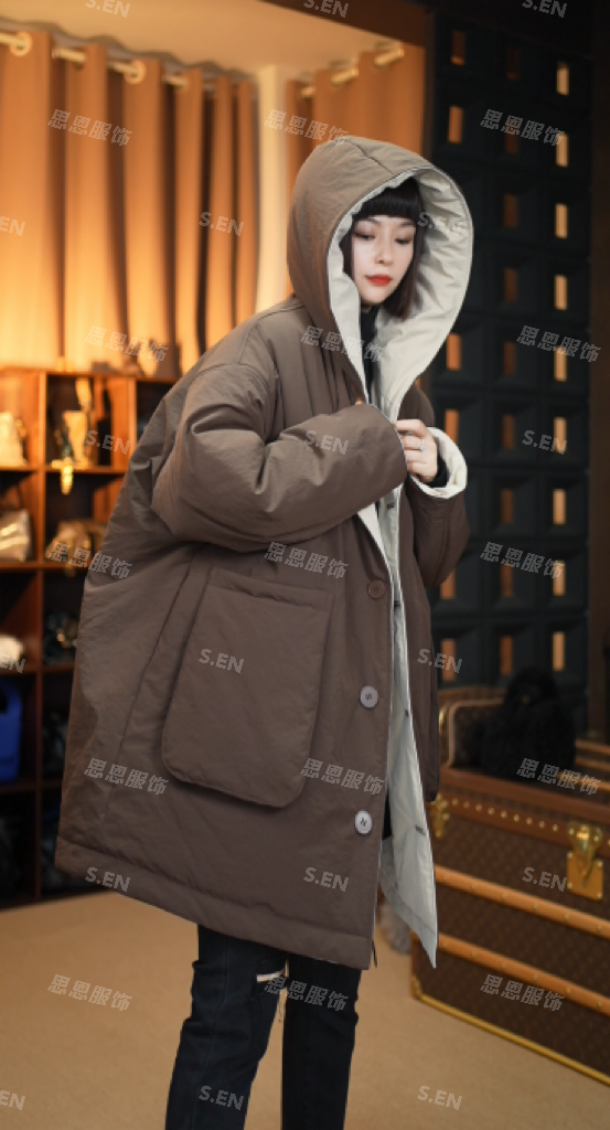 【思恩】2025冬季新款欧洲站显瘦减龄休闲两面穿连帽棉服女262