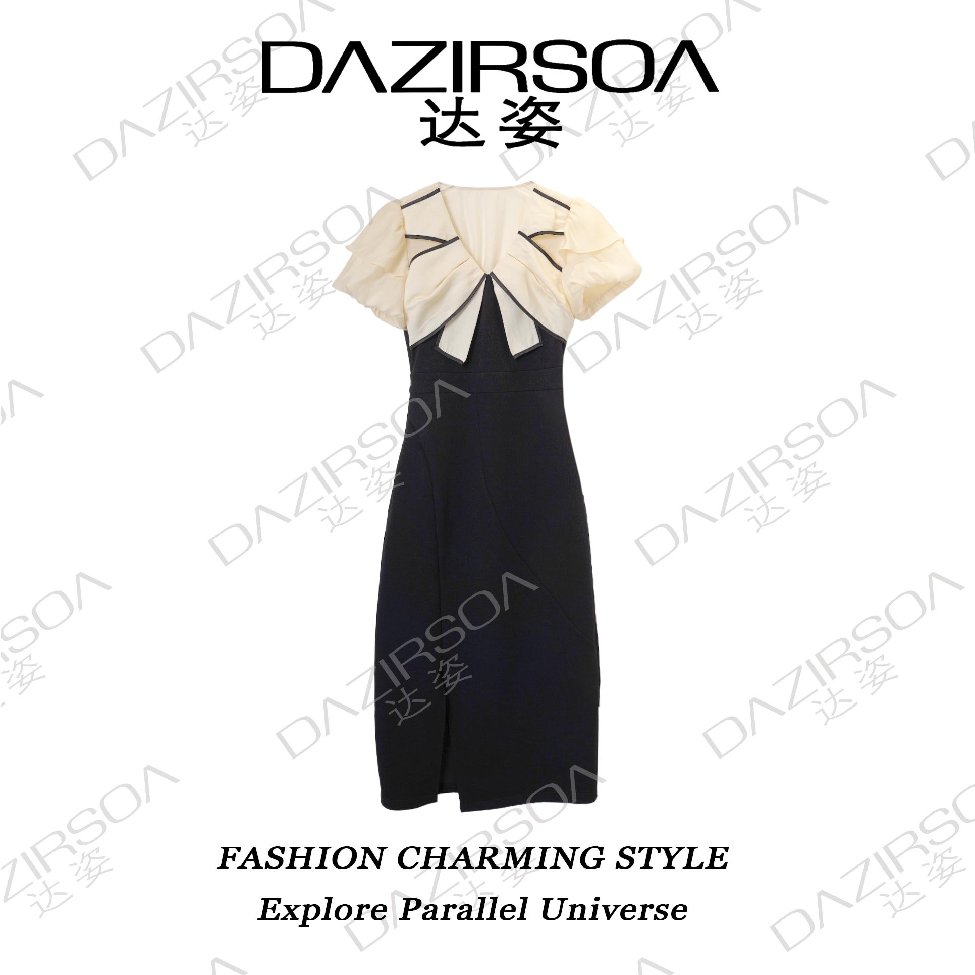 DAZIRSOA/达姿欧货蝴蝶结显瘦连衣裙 K360